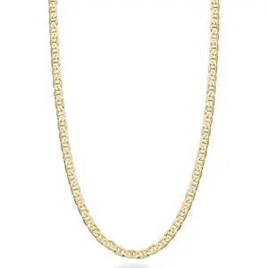 18K Gold Plated 925 Sterling Silver Italian 3mm, 4mm, 6mm Flat Mariner Link Chain Necklace for Men Women, Made in Italy