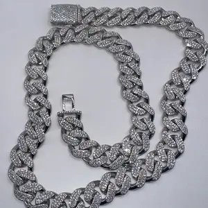 Iced Out Moissanite Diamond Cuban Chain 14mm 20 Inch