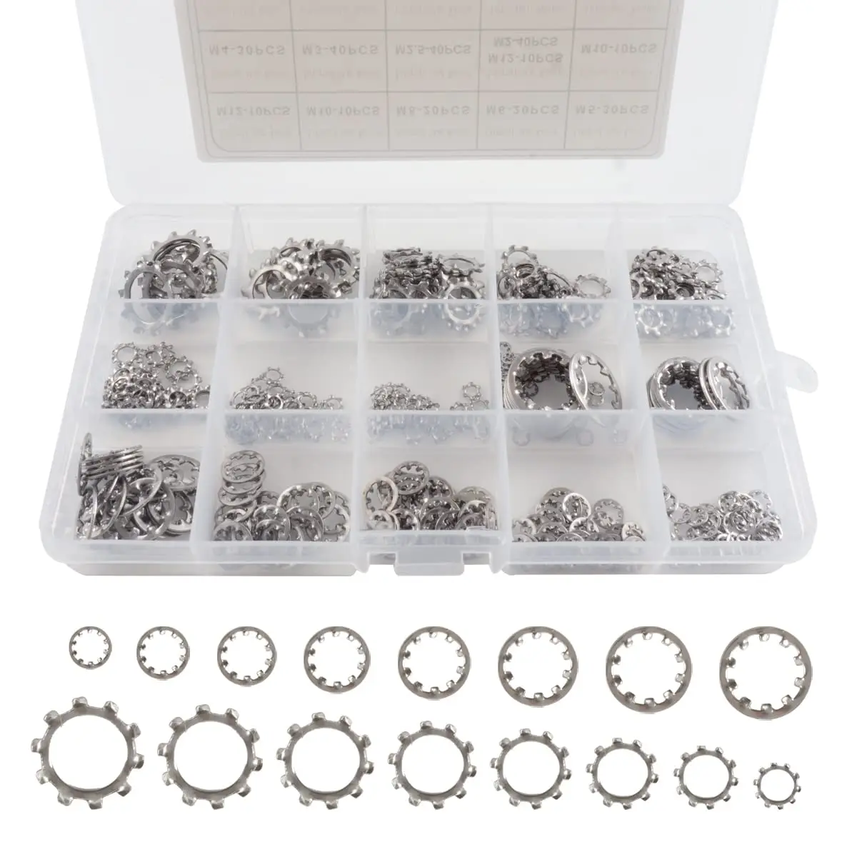 400 Pieces 304 Stainless Steel Star Lock Washers Assortment Kit - Anti-Rust External & Internal Tooth Set with 200 Pieces External Tooth Washers for Household, Commercial Appliances, Automotive (Sizes: M2, M2.5, M3, M4, M5, M6, M8, M10, M12)