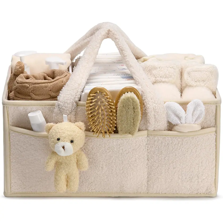 Portable Baby Diaper Caddy with Handle, Large Capacity Diaper Organizer Storage Bin, Baby Wipes & Infant Supplies Holder, Newborn Registry Must Have, Perfect Baby Shower Gift for Boy Girl, Travel Car Organizer
