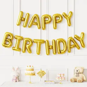 Happy Birthday Balloon Banner, 16 Inch Gold Happy Birthday Foil Balloons, Gold Hbd Balloons Letter Mylar Balloon, Birthday Sign Party Decorations for Women Men Boys Girls