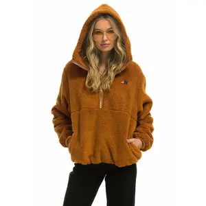 TEDDY UNISEX HOODED HALF ZIP JACKET - WHISKEY