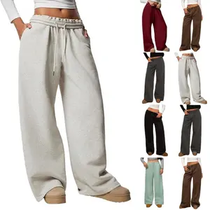 Wide Leg Sweatpants for Women Baggy Drawstring Low Rise Lounge Pants Full Length with Pockets Casual Style Comfortable Fabric Flattering Silhouette Practical Design