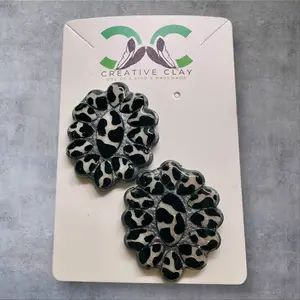 Cow Print/Silver Navajo Squash Blossom Cluster Earrings | Handmade Polymer Clay | Sterling Silver .925 Posts | Lightweight & Hypoallergenic | Southwest-Inspired Statement Jewelry