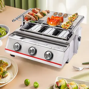 3-Burner Portable Gas Grill 17.7" Stainless Steel Infrared BBQ with LPG Connection, Adjustable Height & Temperature Control for Outdoor Cooking