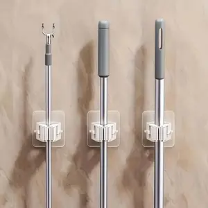 4pcs ABS Mop Organizer Holder, Seamless Wall Mounted Mop Clips with No Drill Installation, Strong Adhesive Bathroom Storage Hooks