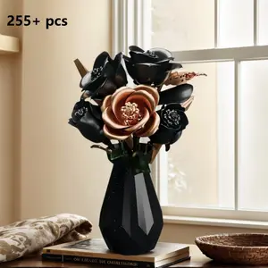 255 pcs Rose Bouquet Building Block Set with Vase, Faux Rose Bouquet, Creative DIY Artificial Flower Model, Decorative Bouquet, Decorative Flowers, Home Decor Ornament, Home Decoration, Perfect Gift