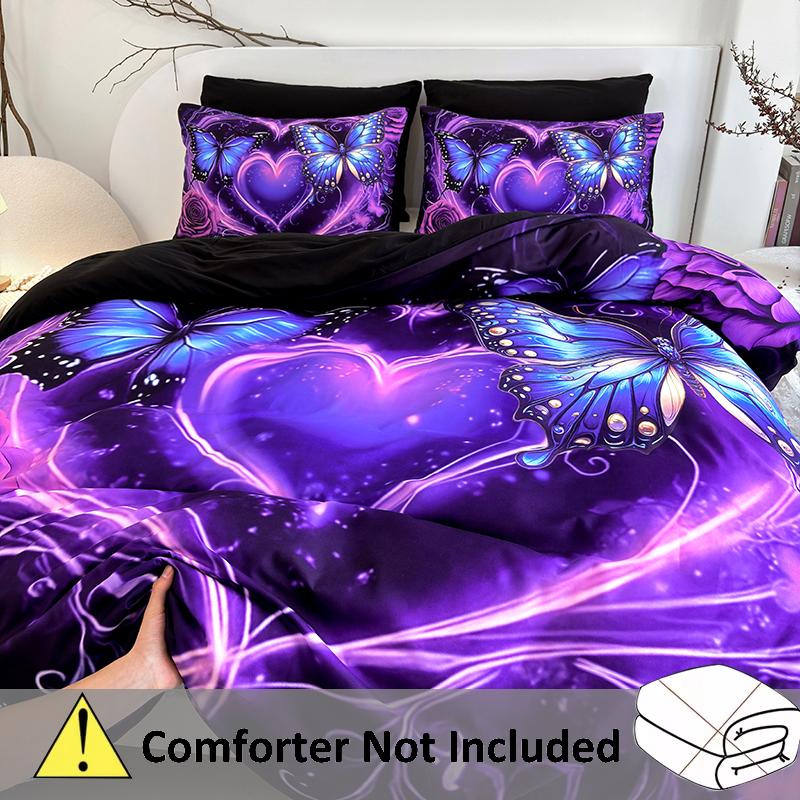 Elegant 3D Butterfly & Rose Bedding Duvet cover Set - Breathable Polyester Fabric with Zipper Closure, Machine Washable, All-Season Comfort - Includes 1 Duvet Cover and 2 Pillowcases (Without Pillow Core)