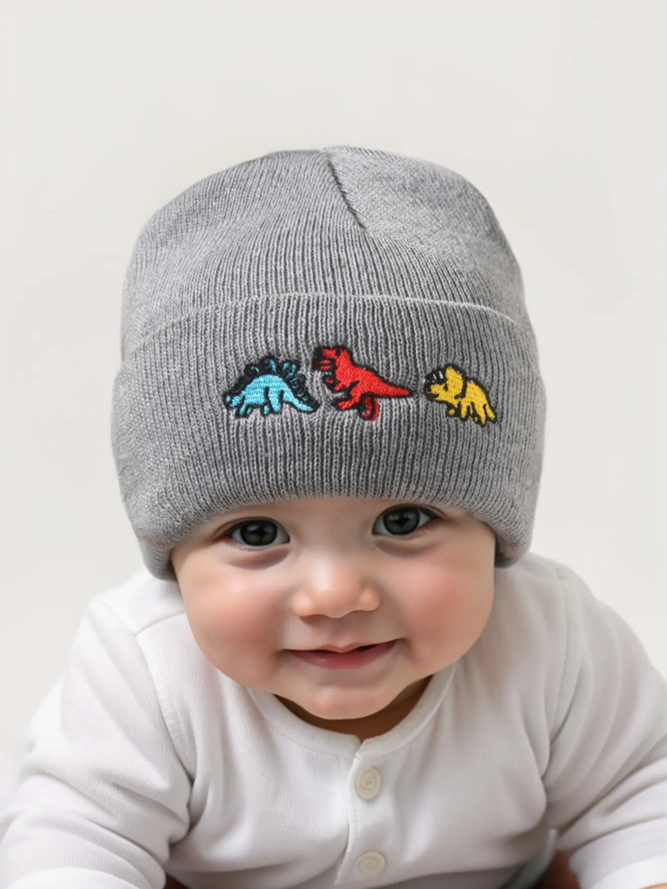 Dinosaur Embroidered Knit Hat for Babies & Toddlers, Warm Winter Knitting Beanie, Winter Skull Cap for Outdoor Activities, Casual Daily Commute Cap, Beanies, Beanie Hats, Knitted Cap
