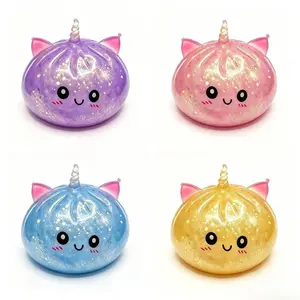 Sparkly Unicorn Mochi Squeeze Bun | Gel Filled Fidget Toy Gift for Kids & Adults