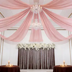 Wedding Chiffon Ceiling Drapes 18 Panels Dusty Rose 5ftx10ft Long Arch Draping Fabric Sheer Swag Drapes for Indoor Ceremony Party Stage Decoration