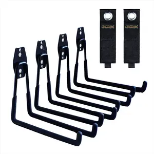 4 Pack Garage Hooks Heavy-Duty 7.5 inch Wall Mount Storage Hanger with 2 Extension Cord Holder for Ladder Ski Sports Utility Garden Tool Hose Storage Organizer