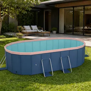 2.1m PVC Folding Pool for Outdoor Patio Beach Garden Summer Bathing Cooling Non-Inflatable Easy Setup Durable Blue-Gray Family Size Swimming Pool for Backyard Yard, Blue-gray Color Options, PVC Material, Product Weight: 21.61 lb