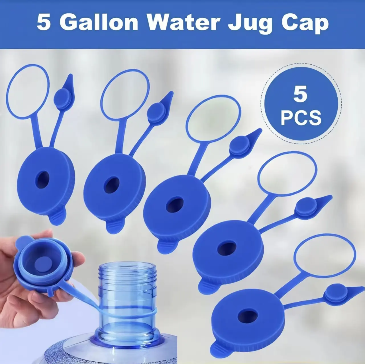 3 & 5 Gallon Water Jug Cap Reusable, Food Grade Silicone Replacement Gallon Caps for 55mm Bottle and Water Dispensers, Non-Spill Lids for Anti-Splash, Leak Free (5PCS)