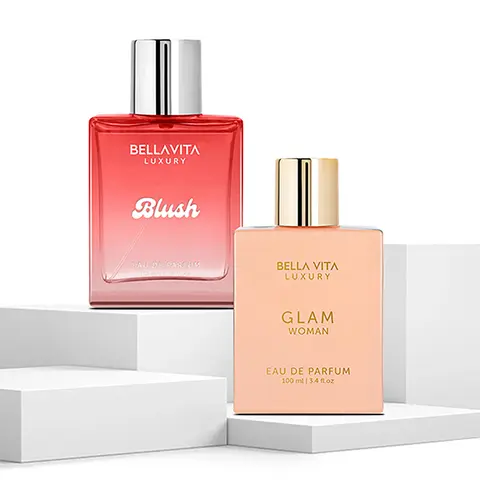 BellaVita Luxury Blush & Glam Perfume Combo for Women | Eau De Parfum Gift Set | Long Lasting Floral, Woody & Musky Fragrances | 2 x 100ml | Elegant, Premium & Cruelty-Free Perfume Duo