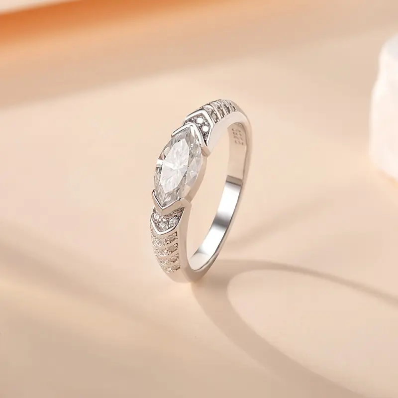 925 Sterling Silver Moissanite Ring, 2CT Marquise Cut D Color VVS1 Solitaire Gemstone, Plain Band Promise Ring for Women, Moissanite Rings