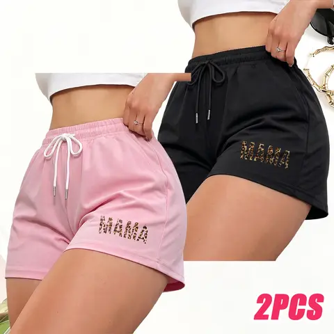 Women's 2-Piece Casual Sports Shorts Set - Soft Polyester Fabric Activewear Shorts with Inner Lining, Drawstring, Elastic Waistband, Suitable for Running, Fitness, Soft Activewear Shorts