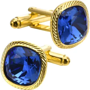 Blue Zircon  Cufflinks for Men Lady In  Case 14K  Plated Square Men's Cufflinks  Set for Wedding Anniversary Business Party Events Tuxedo Dress Shirt