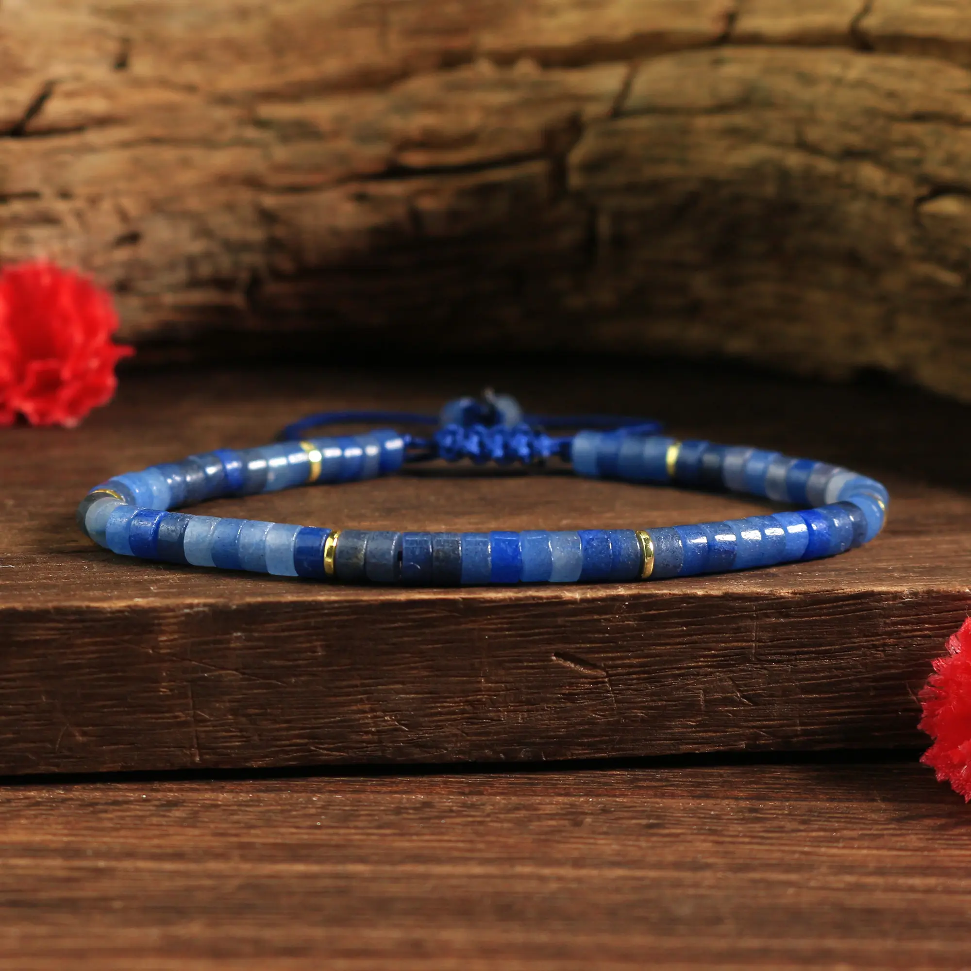 Natural Dainty Blue Aventurine Tube Beads Crystal Healing Charka Crystal Adjustable Minimalist Bracelet Gift for Men Women