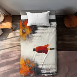 Begin Home Decor C1DCTXLWKO51GF Twin Extra Long Woman with a Red Coat By Fall - Beige Bedroom Duvet Cover