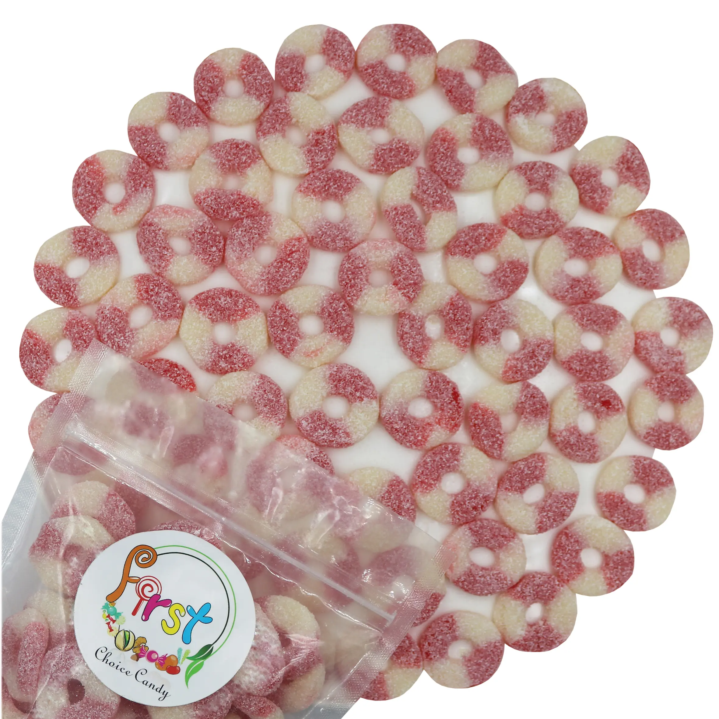 STRAWBERRY SOUR GUMMY RINGS MINI 2LB BAG STRAWBERRY SOUR GUMMY RINGS MINI 2LB BAG