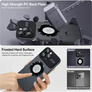 Large window frosted glass with magnetic case iPhone 13-15pro max Graphite black