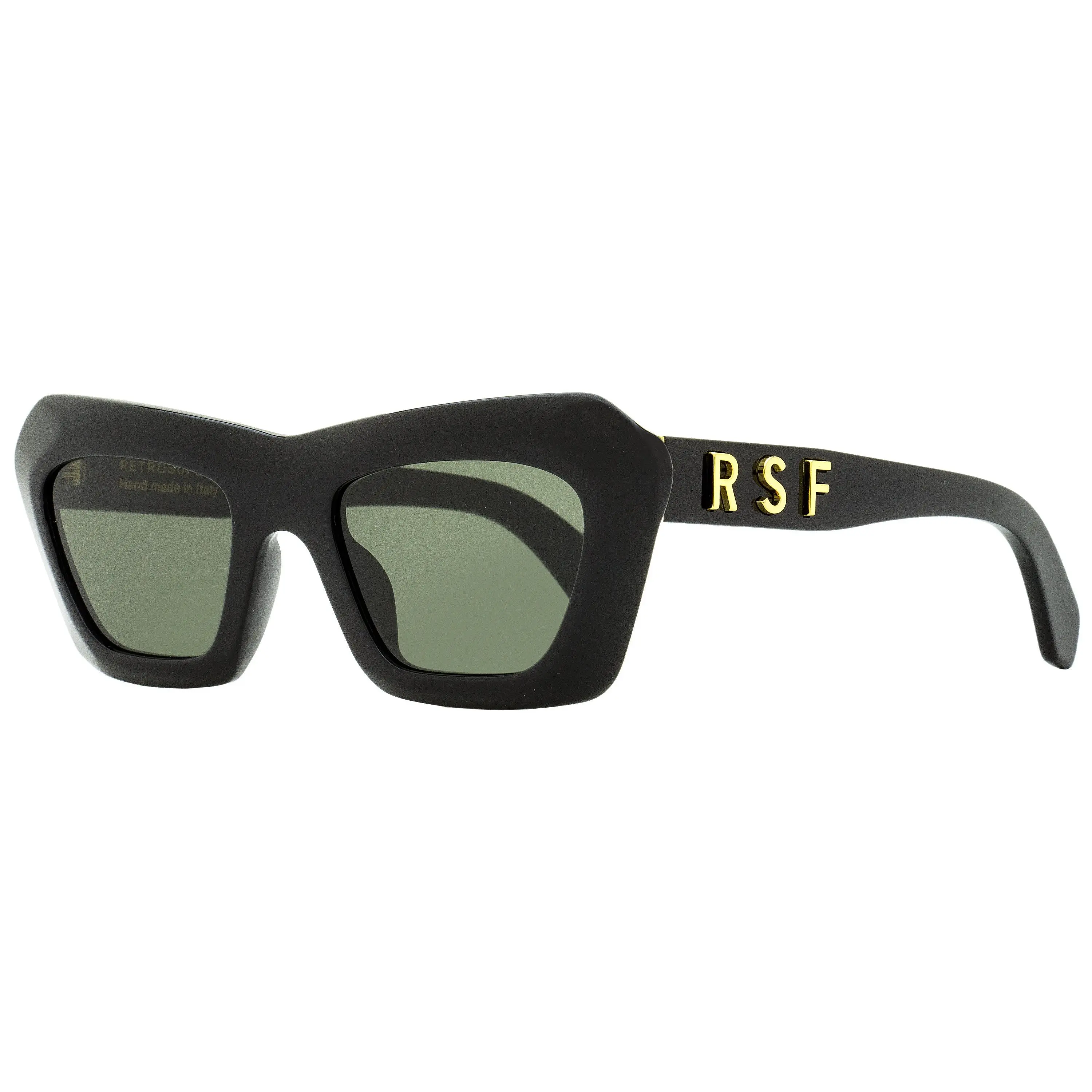 Retrosuperfuture Zeyna Modern Cat-Eye Sunglasses in Black, Hand-Made Acetate Frame with Zeiss Lenses and Raised RSF Monogram, 53mm, Statement Frame Glasses, Fashionable, Handmade, Uv Protection