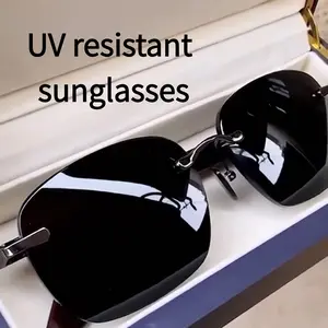 High Definition Black Blackout Sunglasses, Men'S And Women'S Metal Thin Frame UV400 Anti UV Glasses, For Driving, Fishing And Driving