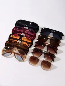 10 Pairs Fashion Multicolor PC Material Sunglasses Set, Pilot and Square Mixed Collection, American Retro Style, Ideal for Travel and Gifts