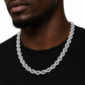 10mm Twist Rope Chain Necklace for Men, Alloy Hip Hop Iced Out Chain, Necklaces for Men, Trendy Necklace, Men's Fashion Jewelry, Men Jewelry Gift