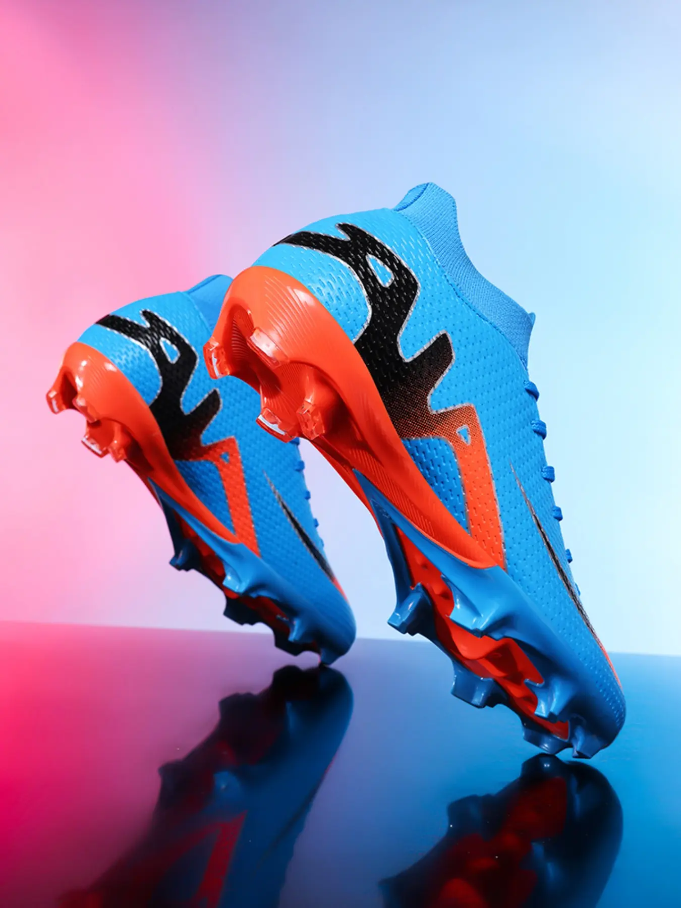 Men's & Women's High-Top Sports Football Shoes, Soccer Boots, Anti-Slip Shock Absorption, Long Nails, PU Leather, Fashion Sport Style, Training & Match, Football Field Boots