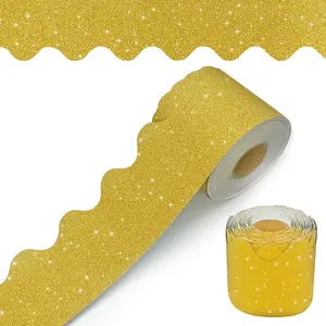 60 Feet Glitter Scalloped Bulletin Board Border Trim Holiday Decoration for School Classroom Poster Office Party Wall Locker Decor (Yellow)