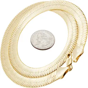 14k Yellow Gold Plated 11-14mm Herringbone Chain Necklace 20"-30"