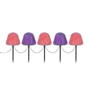 Set of 5 LED Gumdrop Pathway Lights - Orange and Purple