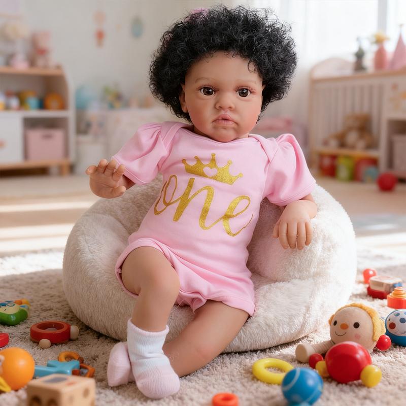 20inch Lifelike Reborn Baby Dolls Black, Realistic Black Newborn Real Life Baby Dolls Soft Vinyl Baby Dolls with Clothes and Toy Gift for Kids Age 3+