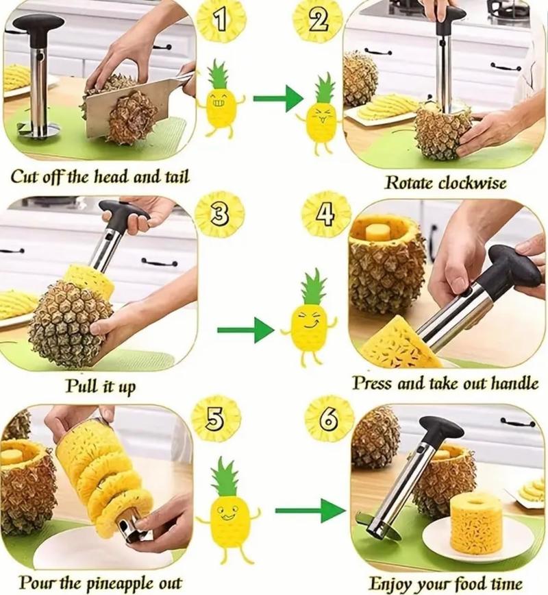 Stainless Steel Pineapple Corer with Recipe eBook One Year Warranty Core Remover Tool Detachable Handle Fast Easy Fruit Cutter Peeler Corer Slicer Durable Multi-Purpose Kitchen Tool