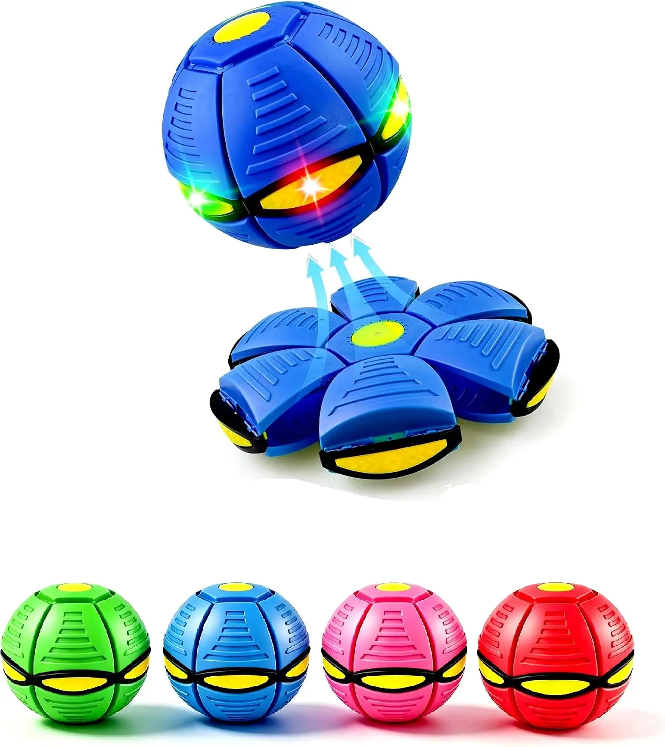 Pop-Up Flying Saucer Ball, Plastic Transforming Frisbee Disc for Kids with 6 LED Lights, Interactive Outdoor Bouncing Toy, Interactive Play