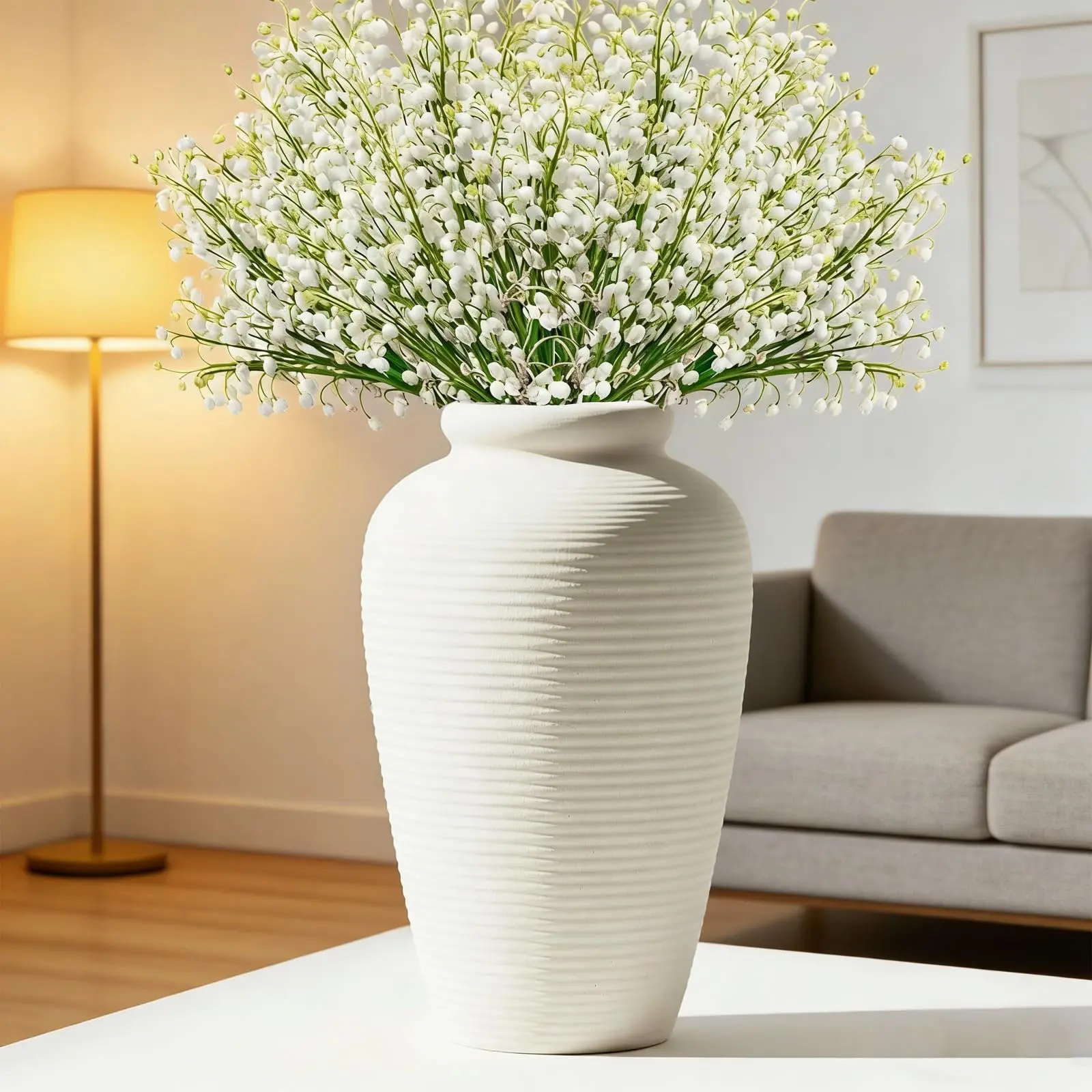 Silvanest Handmade Ribbed Minimalist Modern Ceramic Vases Collection - Matte White, Beige, Terracotta, Black Light Vases for Table Decor, Entryway, Tall Floor Display, Tall Floor Vases, Decorative Vases