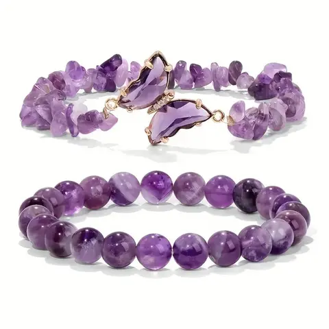 2pcs Boho Elegant Moonstone Beaded Bracelet Set Charm Butterfly Natural Beads Stone Lucky Bracelet Butterfly Beaded Chain Jewelry Wedding Party Gift Set
