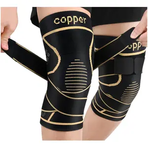 (2 Pack)Copper Knee Braces with Strap for Knee Pain Women and Men, Knee Compression Sleeve for Arthritis, ACL, Meniscus Tear, Joint Pain Relief, Knee Support for Working, Running, Weightlifting