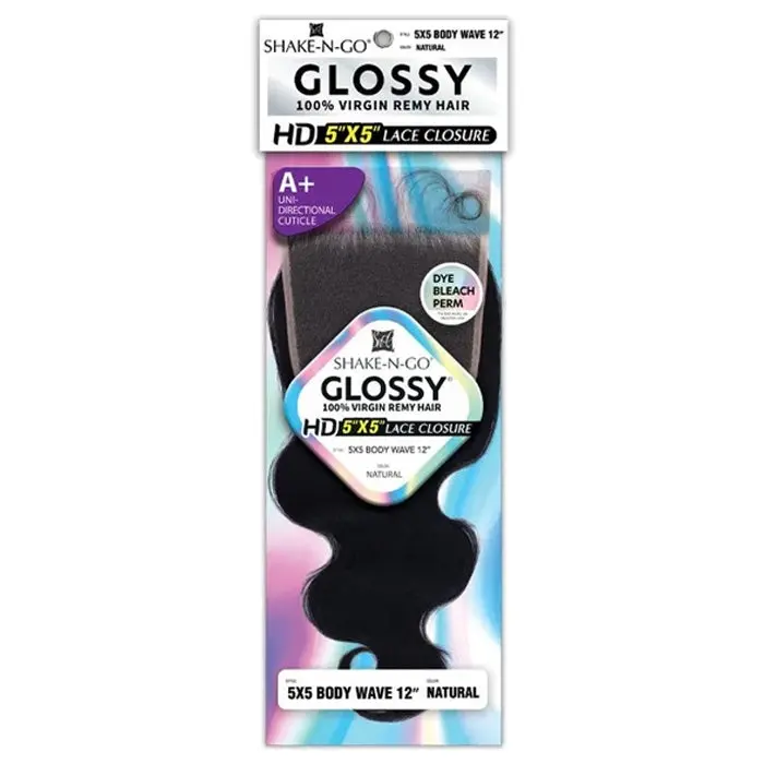 Glossy By Shake N Go 100% Virgin Remy Hair HD 5x5 Lace Closure - BODY WAVE 12"