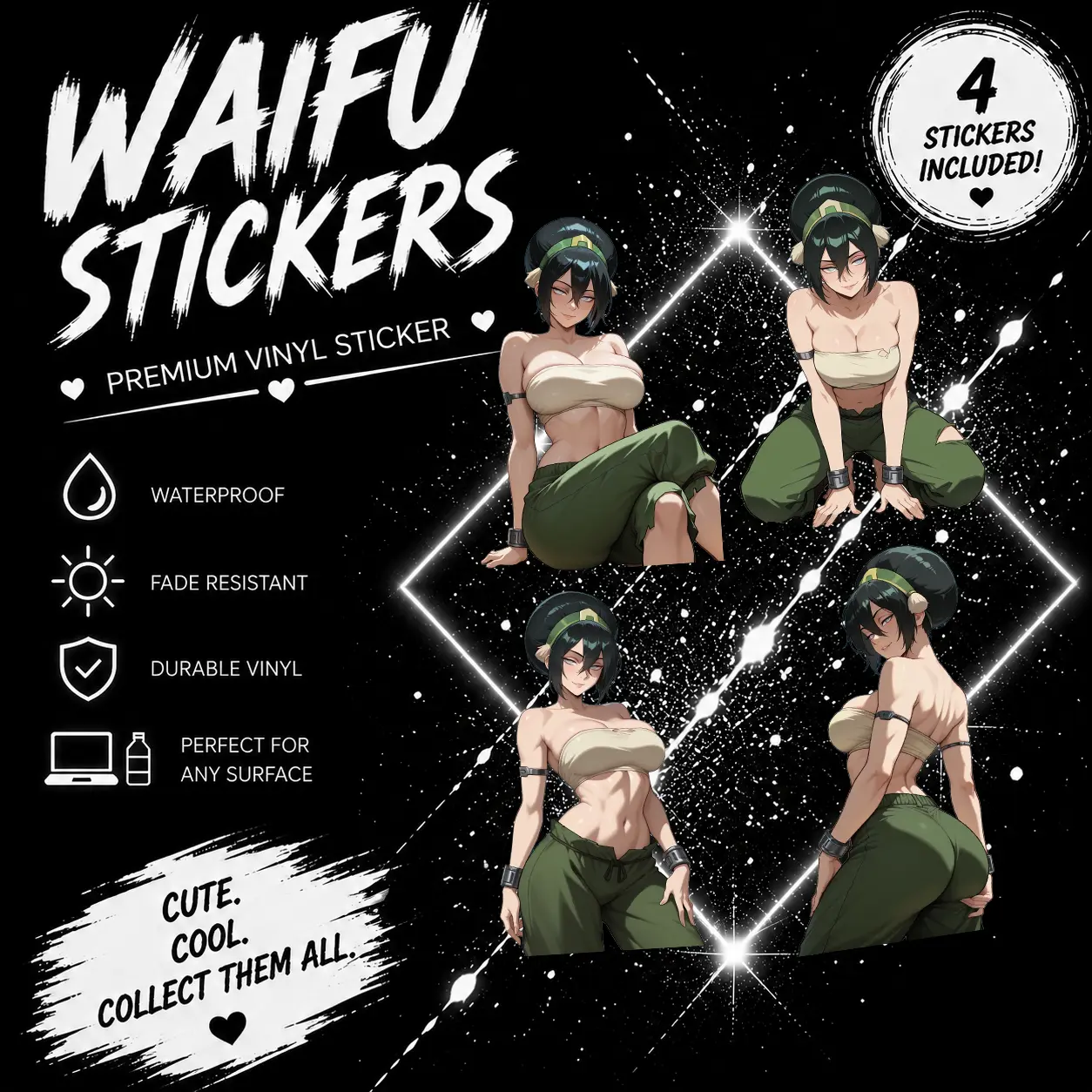 Toph Beifong (Avatar) Waifu Stickers – 4 Pack
