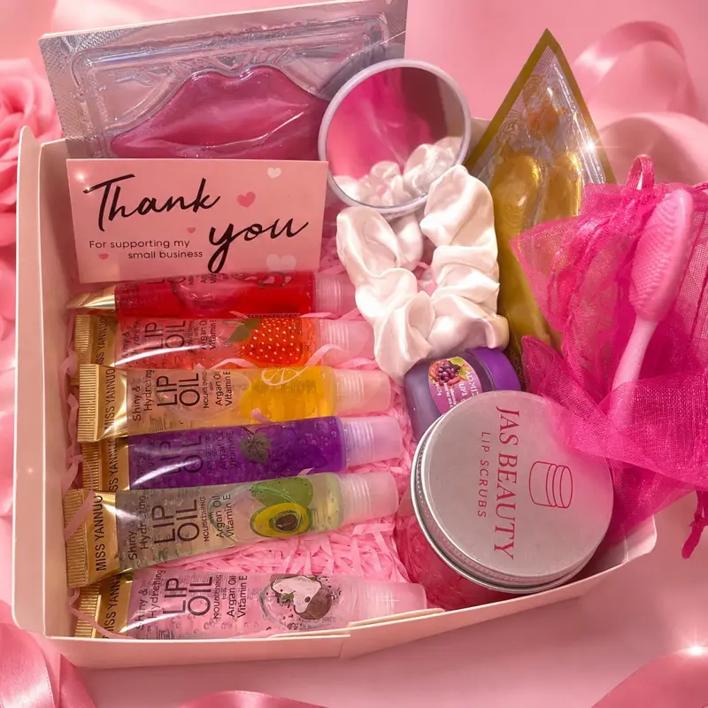 Lip Care Gift Set with Lip Oils & Lip Scrub – Pink Beauty Self-Care Set
