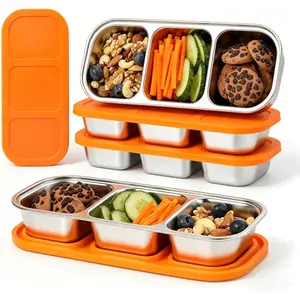 4 Pack Stainless Steel Snack Containers with , 2-Compartments  Bento Lunch Box for Adults,  Storage Containers Divided Meal Prep Box for , Work, Travel (3 Compartments)