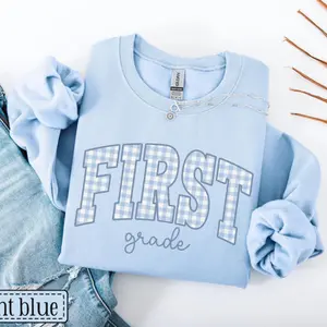 First Grade Teacher Sweatshirt • 1st Grade Teacher Gingham Work Sweater • First Grade Teacher Gifts • Elementary School Teacher Pullover