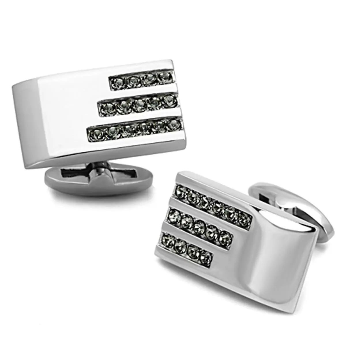 Men's Formal High-Polished Stainless Steel Cufflinks with Top-Grade Crystal Accents in Black Diamond Finish
