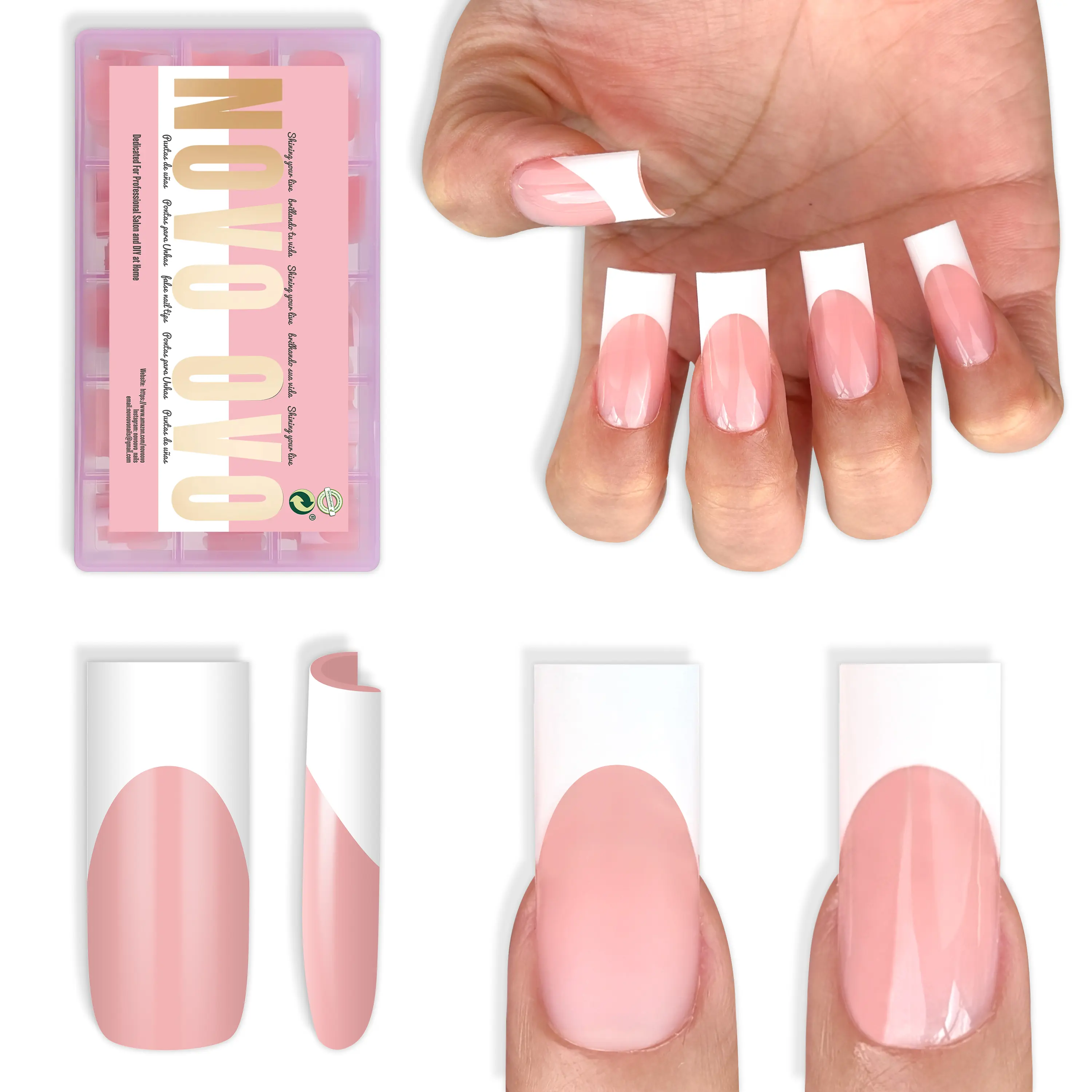 Meidum Sharp Square White French Tip Baby Pink 