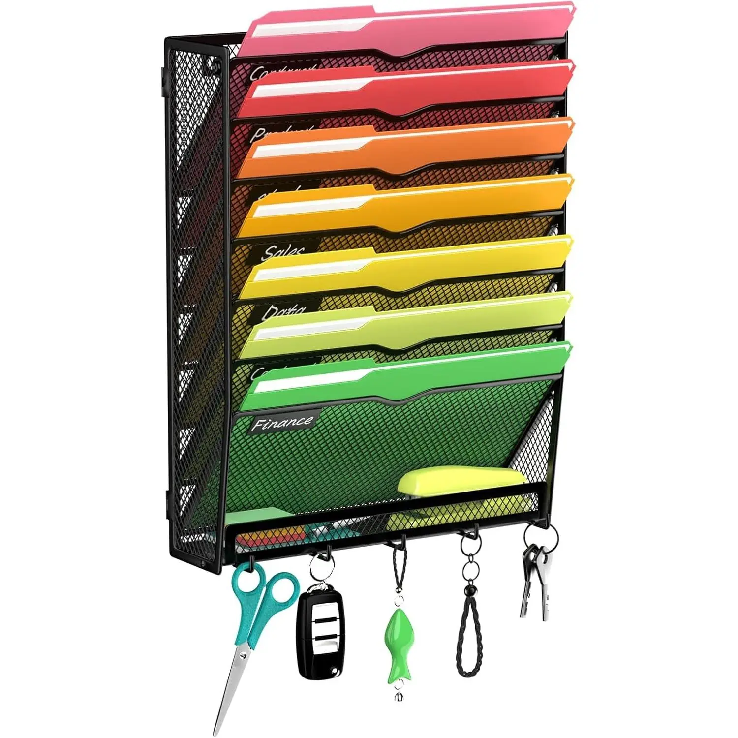 8 Tier Hanging Wall File Organizer Mail Organizer Wall Mounted with Hooks Hanging Paper Folder Holder for Office Home Black