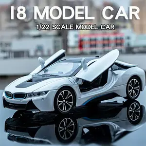 BMW I8 1:22 Simulation Alloy Car Model Diecast Ornament Sound & Light Pull Back Function Collection Boys Toys Gifts For Kids