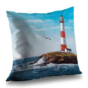 Begin Home Decor C1PT1414UWM8R6 14 x 14 in. Lighthouse at the Edge of the Sea Throw Pillow - Bedroom Decor